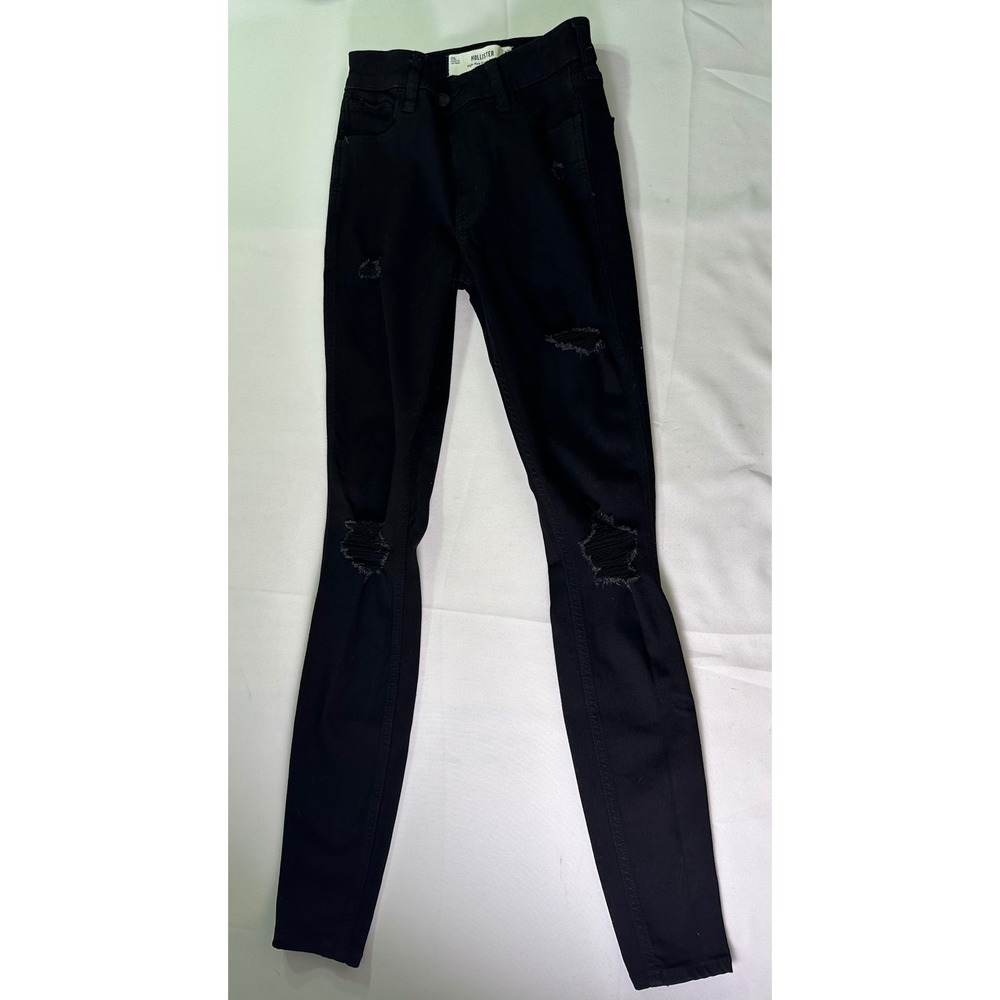 Hollister High Rise Super Skinny Black Distressed Jeans W24 Long Size 00L Ripped